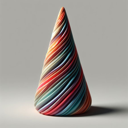 3d rendering of a colorful cone isolated on a gray background.の素材