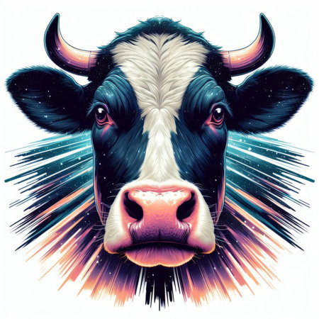 Vector illustration of the head of a cow on a white background.の素材