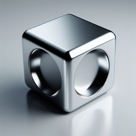 Cube 3D render of a cube in silver with a ringの素材