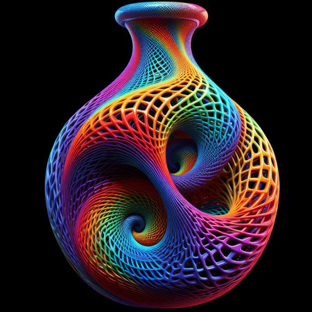 Colorful vase isolated on black background. 3D rendering.の素材