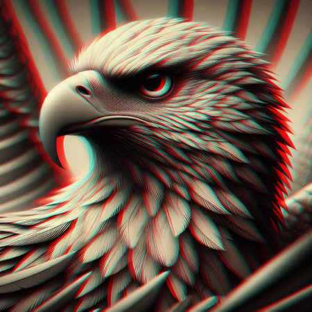 Eagle head in 3d illustration, computer generated abstract background.の素材