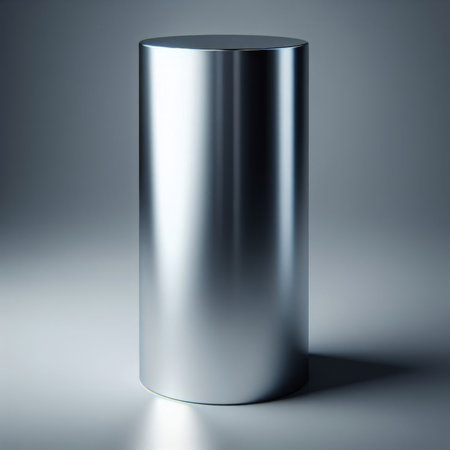 Stainless steel cylinder on gray background. 3d rendering.の素材