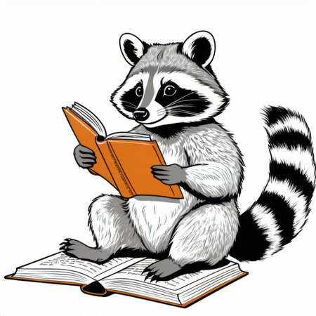 Raccoon reading a book. Vector illustration ready for vinyl cutting.の素材
