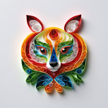 Colorful fox head with ornament on white background. Vector illustration.の素材