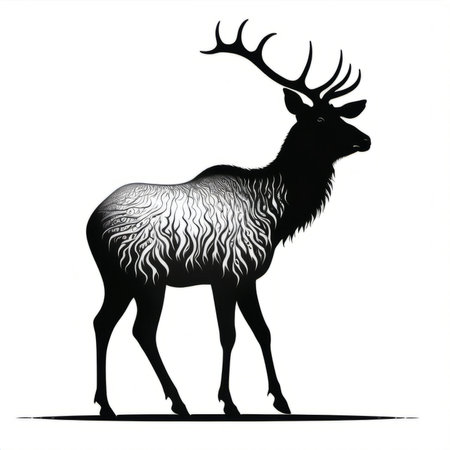 Silhouette of a deer on a white background, vector illustrationの素材