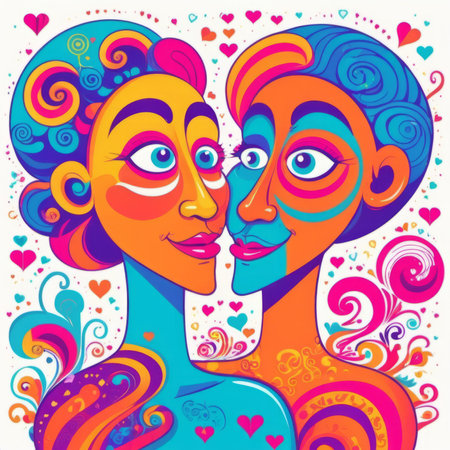 Vector illustration of two beautiful women in love. Greeting card.の素材