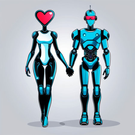Robot couple holding hands. Vector illustration of a robot couple.の素材