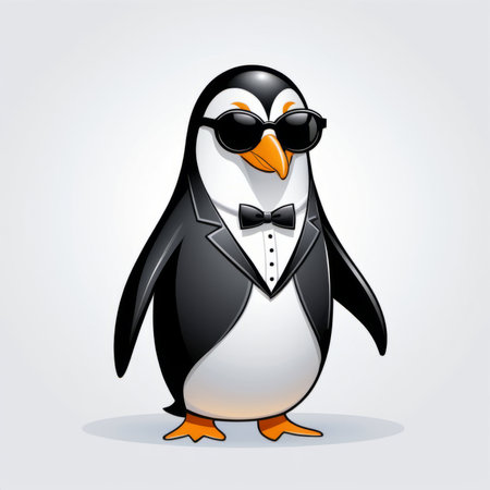 Cute penguin wearing bow tie and sunglasses. Vector illustration.の素材