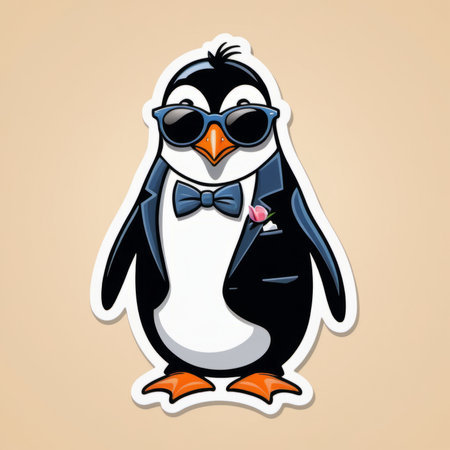 Cute penguin with bow tie and sunglasses. Vector illustration.の素材