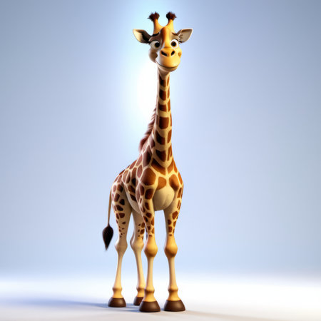 Cartoon giraffe standing in front of a blue background - 3D renderの素材