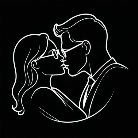 man and woman kissing on a black background, vector illustration, sketchの素材