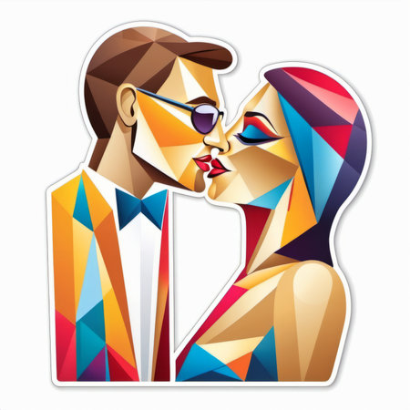 Couple in love. Polygonal style. Vector illustration.の素材
