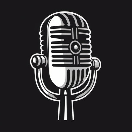 Retro microphone on a black background. Vector illustration. Eps 10の素材