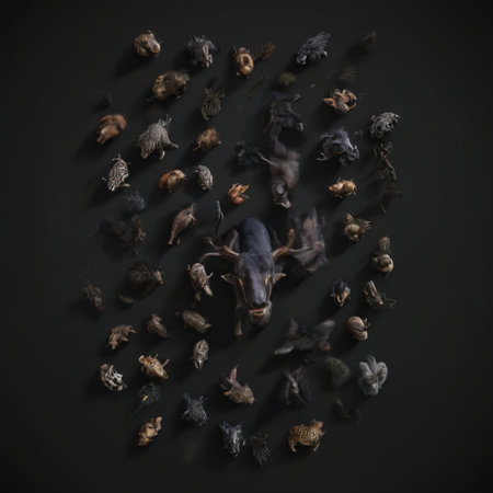 Dried herbs on black background, top view, flat lay.の素材