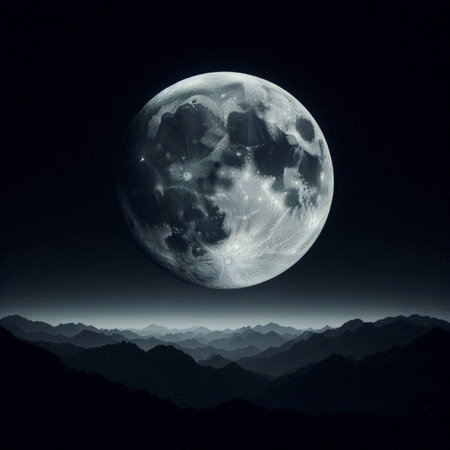 Moon in the night sky over the mountains as a concept of fantasyの素材