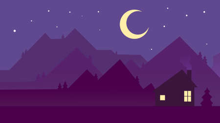 Night Flat Illustration Background Landscapeのイラスト素材