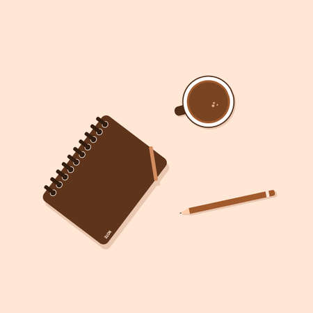 Book Coffee Pencil Flat Vectorのイラスト素材