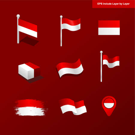 indonesia flag collection set, vector design, Additional size include layer by layer, design by Aidul Design 201のイラスト素材