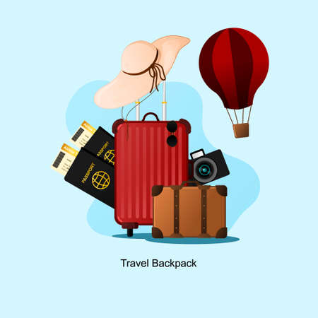 travel backpack illustration vector, relevant for travel and transport bussines likely template, advertisment, etc, additional image include layer by layerのイラスト素材
