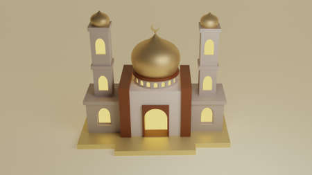 3d mosque with golden dome illustration, relevant for islamic bannerの写真素材