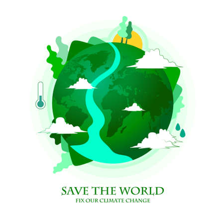 save world with fix climate change vector illustration, let's together protect our planet by...