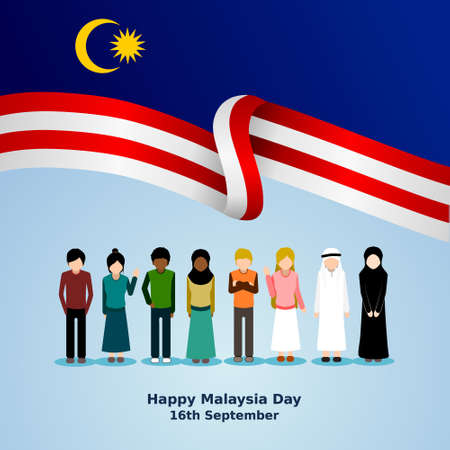 happy malaysia day flat vector poster designのイラスト素材