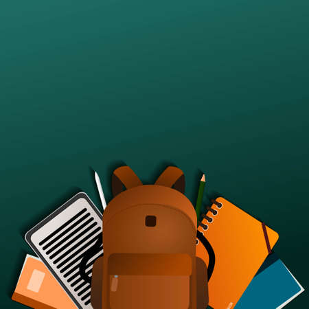 vector design for back to school with blackboard design and school bag and stationeryのイラスト素材
