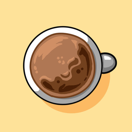 Top view vector illustration of a coffee cup, perfect for menus, branding, packaging, and cozy cafÃ©-themed designs.のイラスト素材