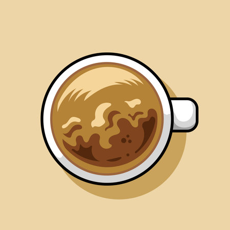 Top view vector illustration of a coffee cup, perfect for menus, branding, packaging, and cozy cafÃ©-themed designs.のイラスト素材