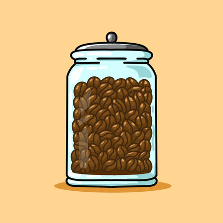 Vector illustration of coffee beans in a glass jar, ideal for packaging, branding, cafe menus, and coffee-themed designs.のイラスト素材