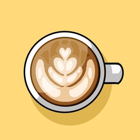 Top view vector illustration of latte art, perfect for cafe branding, menus, packaging, websites, and coffee-themed designsのイラスト素材