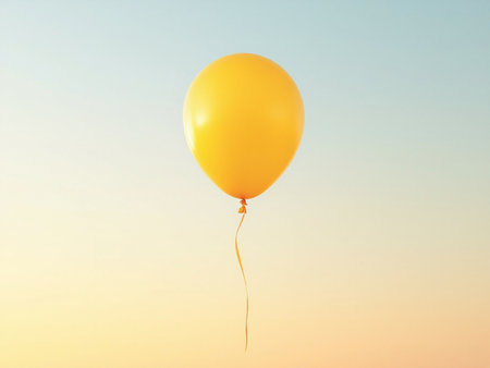 Yellow balloon on blue sky background. Copy space for your text.の素材