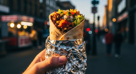 Taco in hand, fast food, street food, street foodの素材