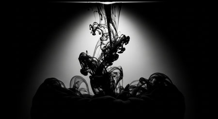 Black ink in water on a black background. Ink swirling in waterの素材