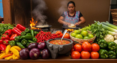 A woman cooking spicy soup in a local market in the city of Kuala Lumpur in Malaysia.の素材