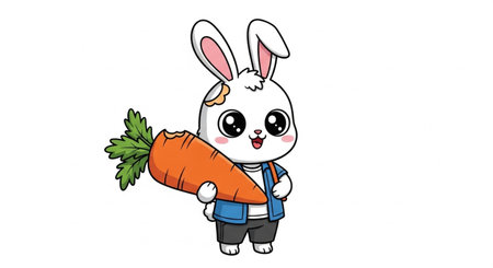 rabbit cartoon with carrot isolated on white background, vector illustration.の素材