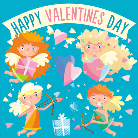 Cupid mascot in various positions.Vector illustration.Happy valentine's day.