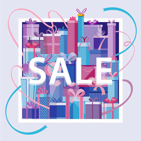 Gift boxes with long ribbonsのイラスト素材