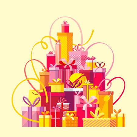 Gift boxes with long ribbonsのイラスト素材