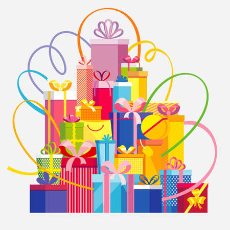 Gift boxes with long ribbonsのイラスト素材