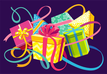 Gift boxes with long ribbonsのイラスト素材