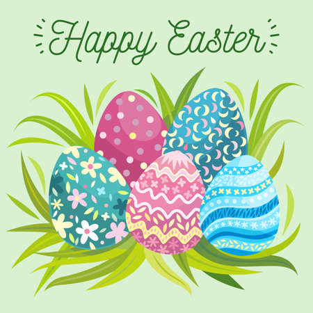Happy easter. Painted eggs. Cute illustration