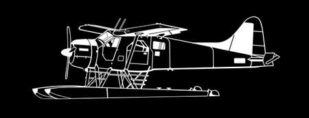 Indiscrete style black negative propeller driven seaplane skimmers parked on calm sea surfaceのイラスト素材