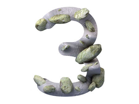 3D Concrete Gravel Distorted Number Front View Threeの写真素材