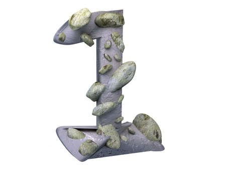 3D Concrete Gravel Distorted Number Perspective View Oneの写真素材