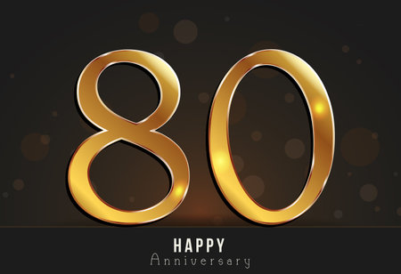 80 years Happy anniversary decorated card template with gold elements.のイラスト素材
