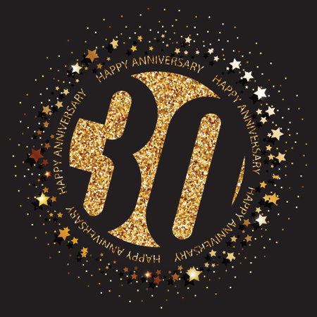 Decorative golden emblem of anniversary vector illustration 30th birthday logo.