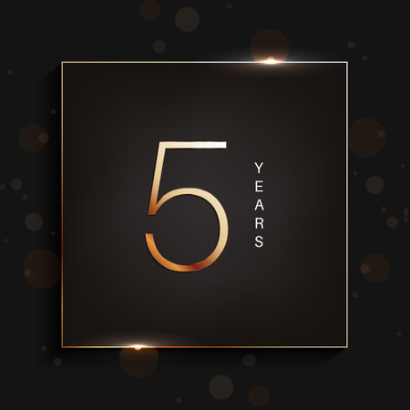 5 years anniversary gold banner on dark background. Vector illustration.のイラスト素材