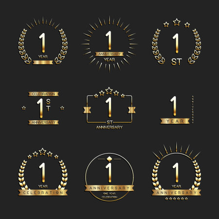 1 birthday banners. Vector illustration.のイラスト素材