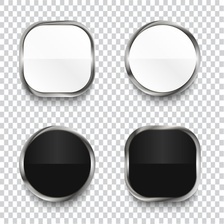 Black and white glossy buttons isolated on transparent background.のイラスト素材